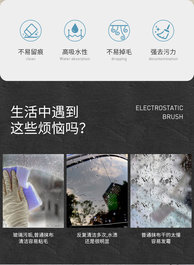 善妮欧德(suniode)鱼鳞抹布无痕抹布30*40cm 5条一组混色 擦玻璃吸水不掉毛不留痕清洁抹布菱形格(图2)