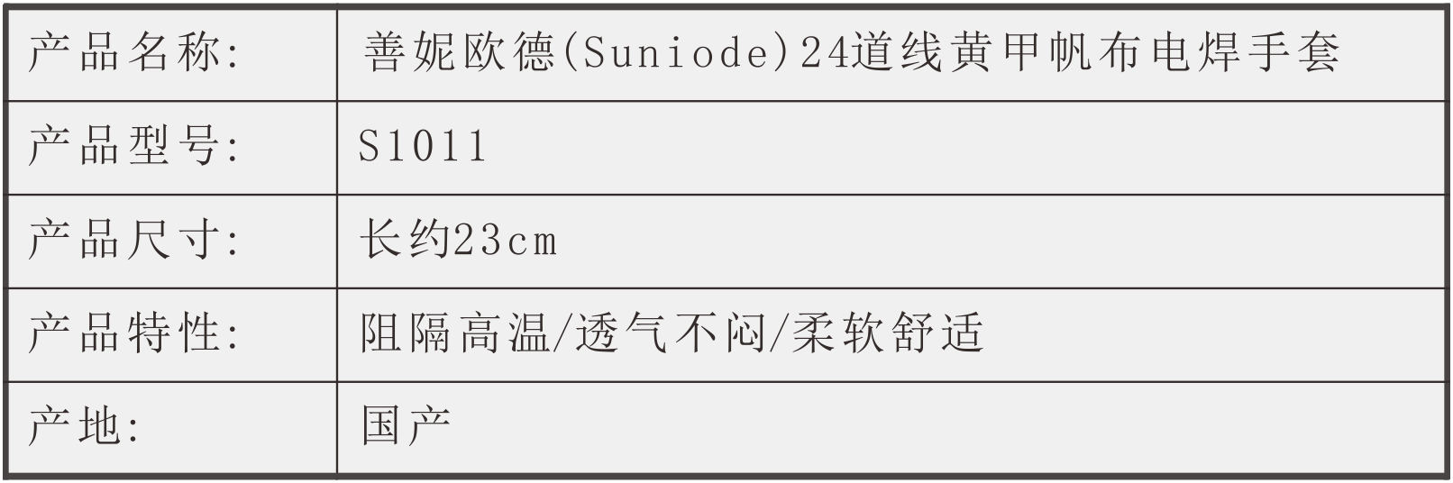 善妮欧德(suniode)24道线黄甲帆布帆布手套电焊劳保手套(图1)